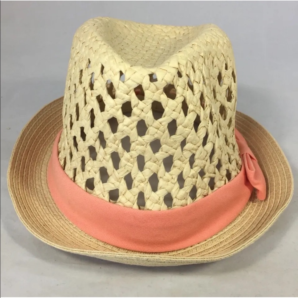 New Joe Fresh Girls Summer Fedora Hat L To XL Natural Beige Coral